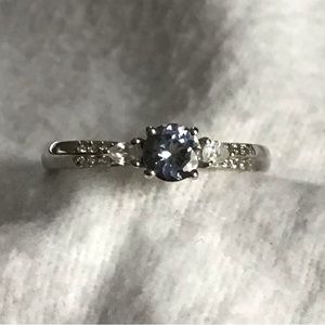 Peacock Tanzanite & Natural White Zircon Ring in Platinum Over Sterling Silver